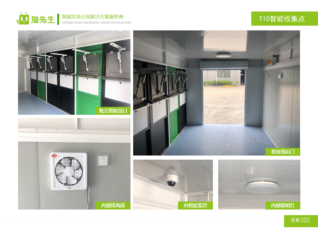 貓先生智能垃圾分類房，定時(shí)定點(diǎn)垃圾收集站 ，垃圾房內(nèi)部配置